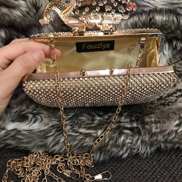Fawziya crystal clutch 3 way wear peacock themed - Picture 8 of 11